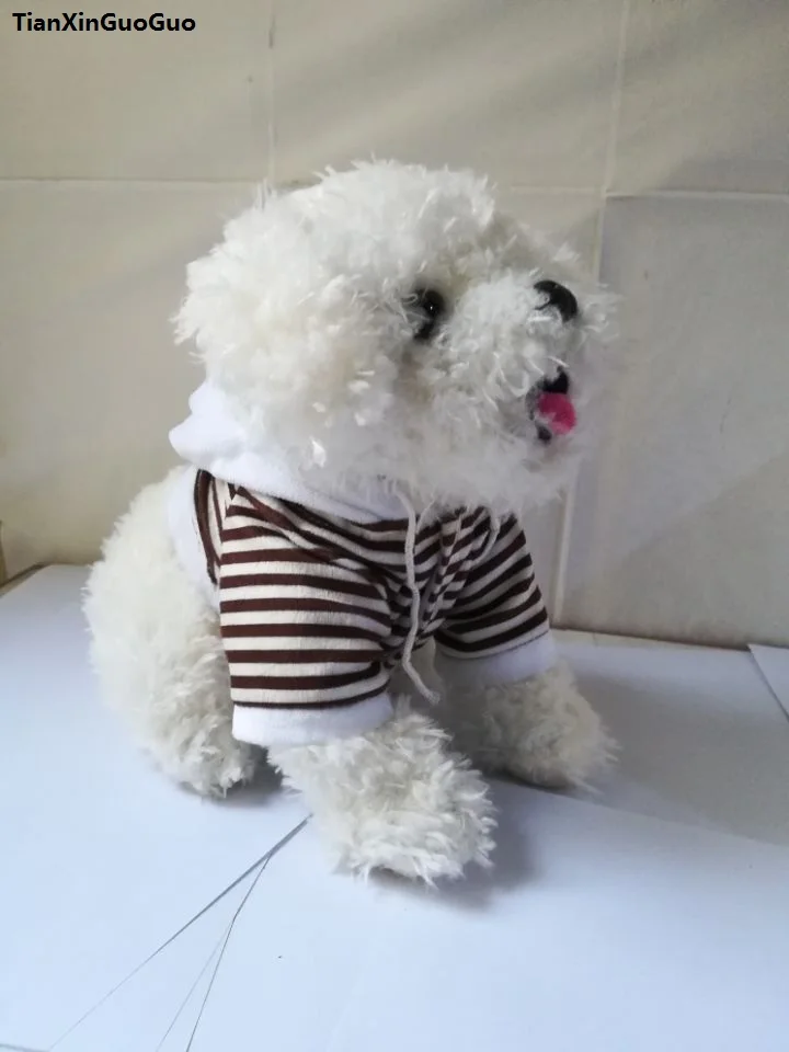 new arrival cartoon squatting ted dog about 35cm brown stripes coat ted dog plush toy soft doll throw pillow birthday gift s1932