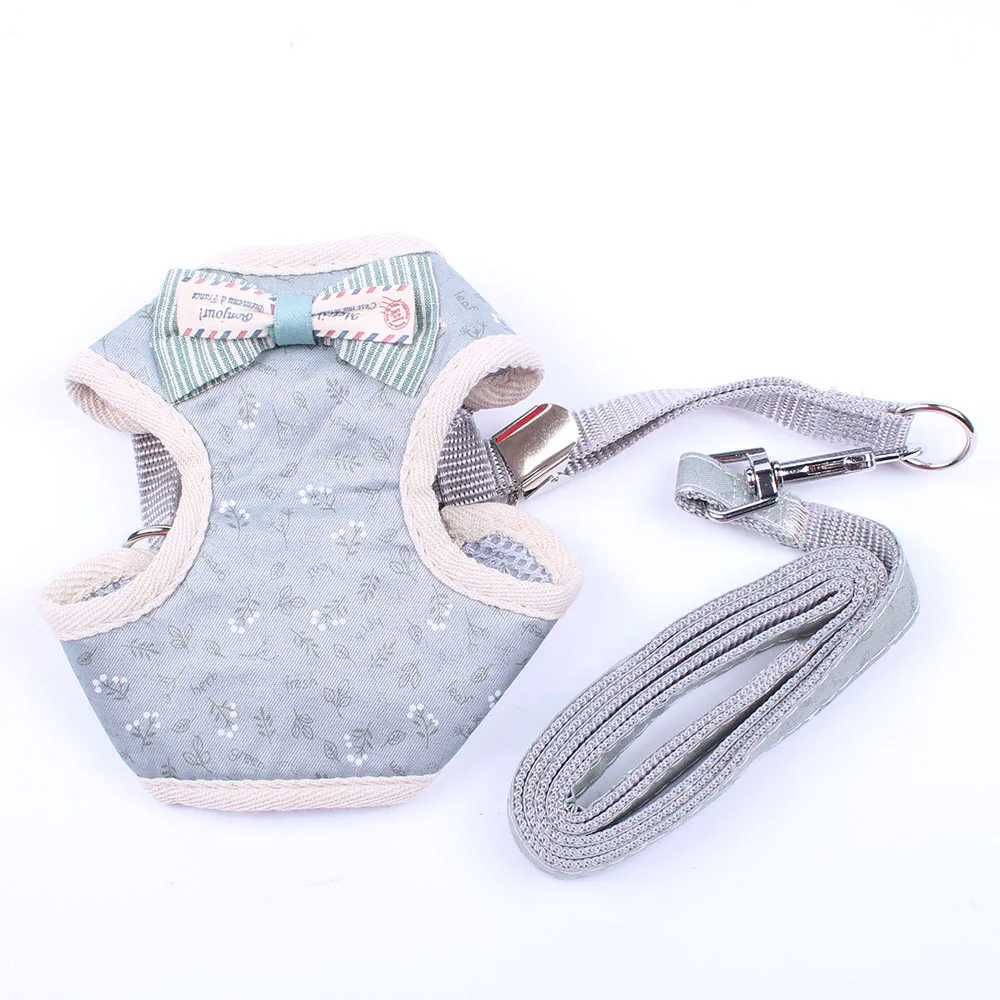 Dog Cat Mesh Control Harness&Leash Set Floral Patterns Pet puppy Harness Soft Mesh Walk Collar 3 Sizes 2 Colours