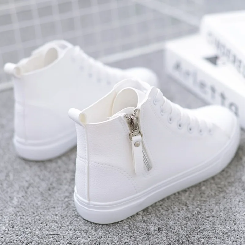 Women Casual Shoes 2020 Autumn Fashion High Top Sneakers Shoes Women Flat Female Breathable Lace Up Zipper Women Sneakers