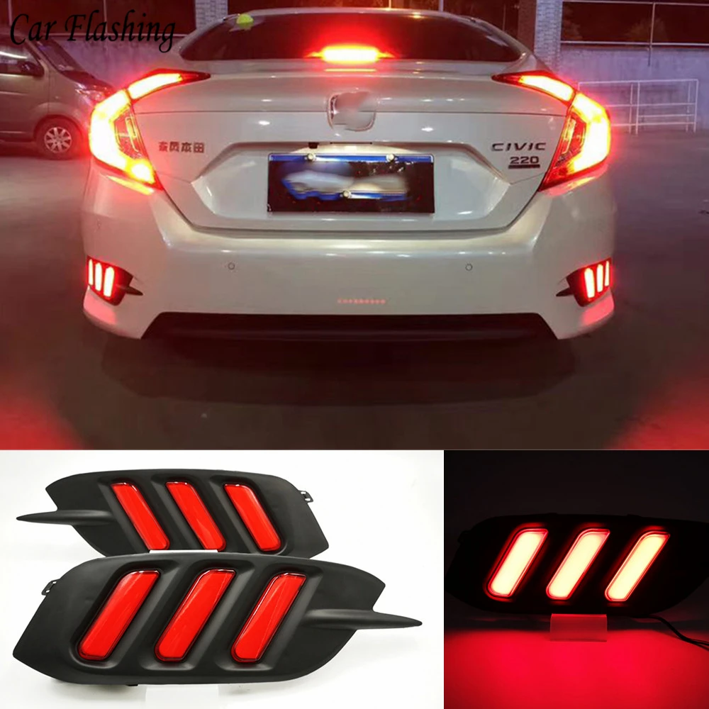 2Pcs For Honda Civic 2016 2017 2018 LED DRL Rear Bumper tail light fog lamp Brake Lights Signal lamp DRL reflector Lamp