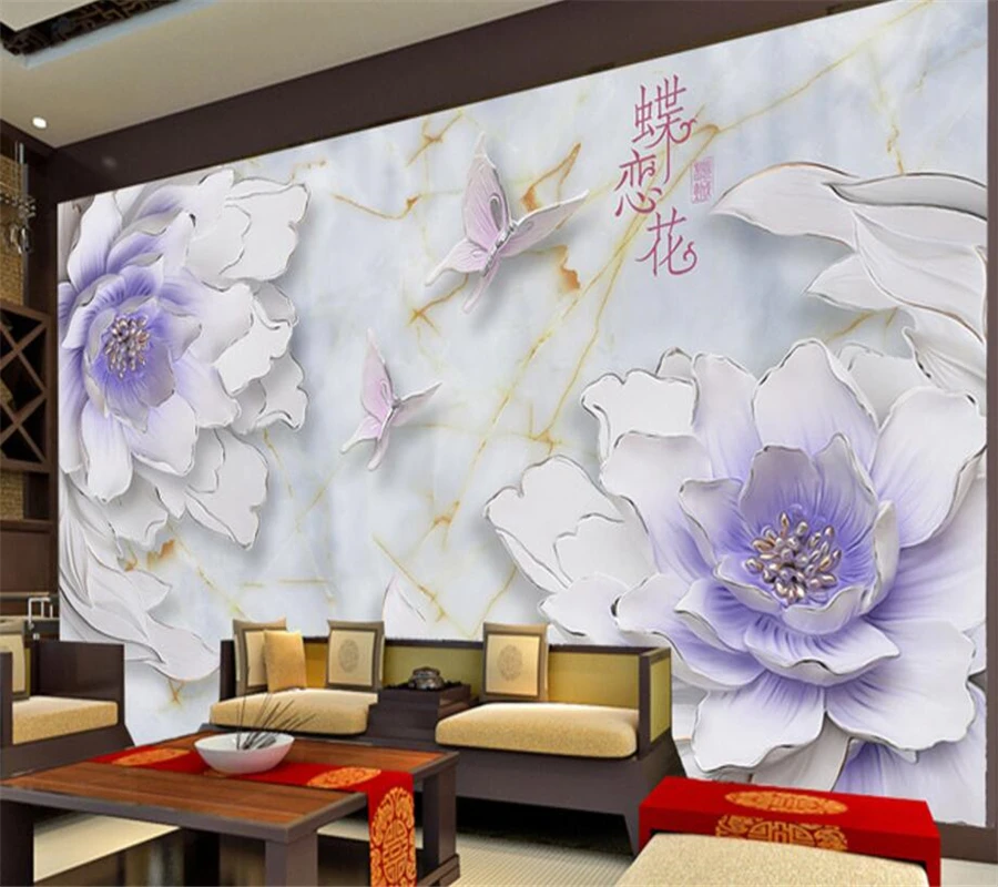 Beibehang Custom wallpaper 3D TV living room bedroom wall murals relief flower butterfly love flower background 3d wallpaper