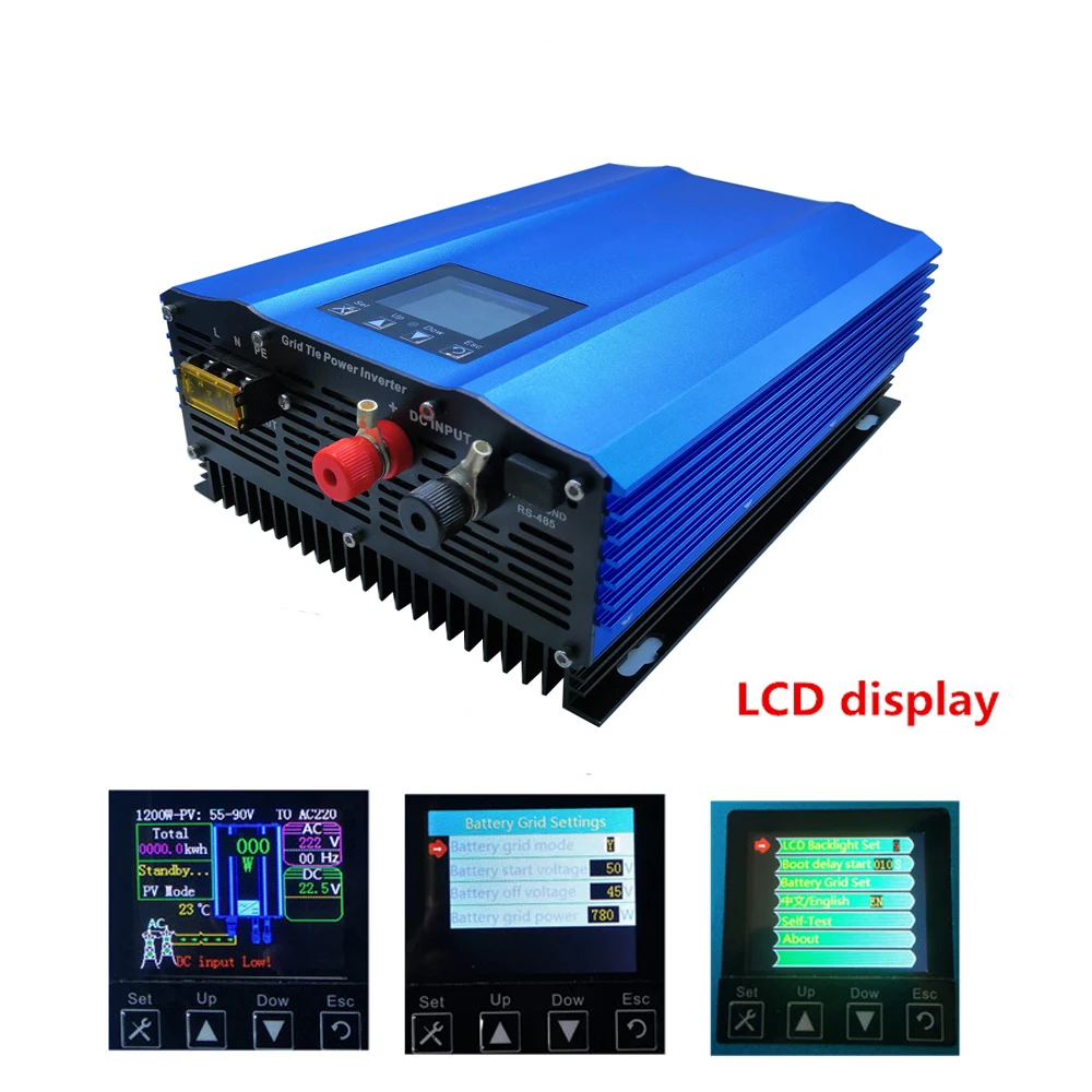 1000W Grid Tieอินเวอร์เตอร์จอLCDสีสันสดใสปรับแบตเตอรี่Discharge 24V 36V 48V 72V 96V,DCหลายอินพุตตัวเลือก