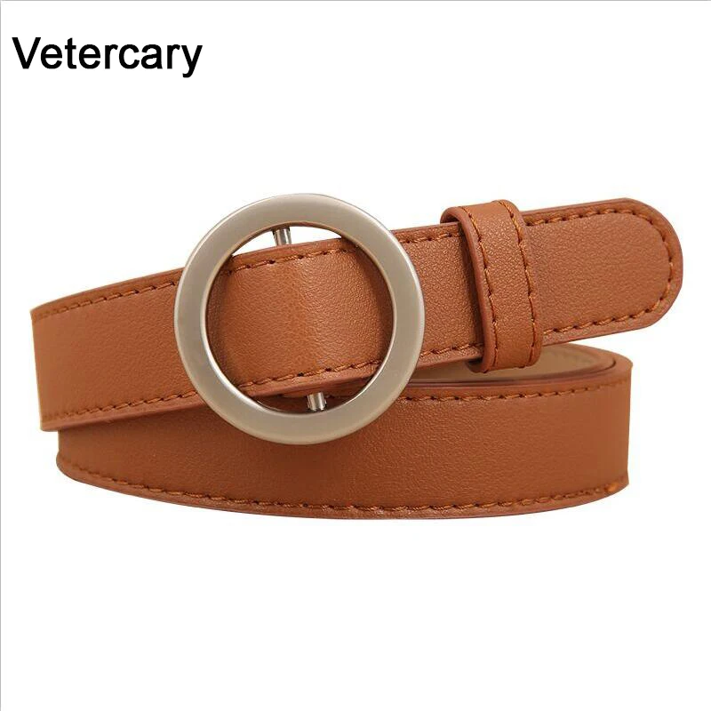 

New Lovely Round Ring Buckle Belts for Women alloy Metal silver Buckle leather Decorated Woman Belt for Jeans Female Accessories