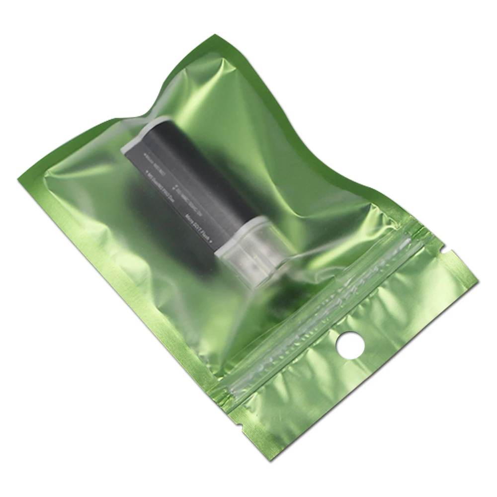 200Pcs/lot Matte Clear Green Plastic Aluminum Foil Zipper Package Bag with Round Hang Hole Sundries Mylar Zip Lock Packing Pouch