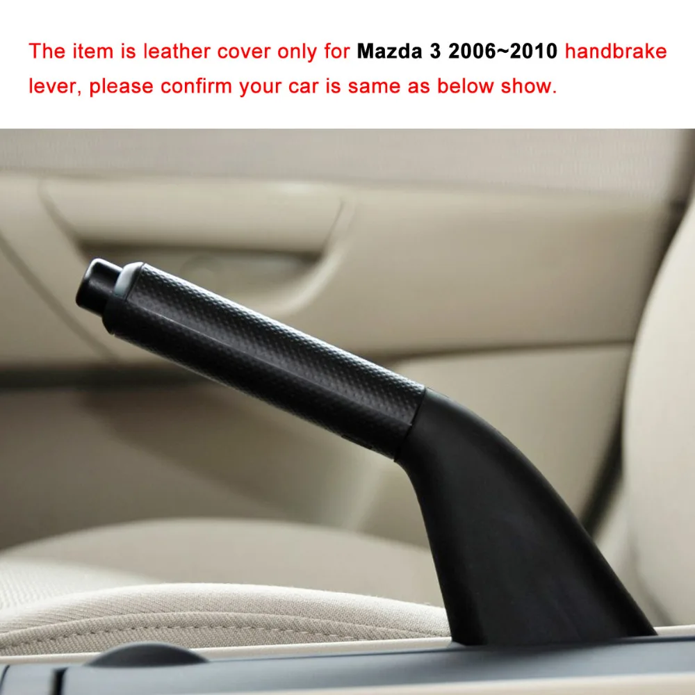 PONSNY Car Handbrake Covers Case for Mazda 3 2008-2010 Genuine Leather Auto Handbrake Grips Lever Cover