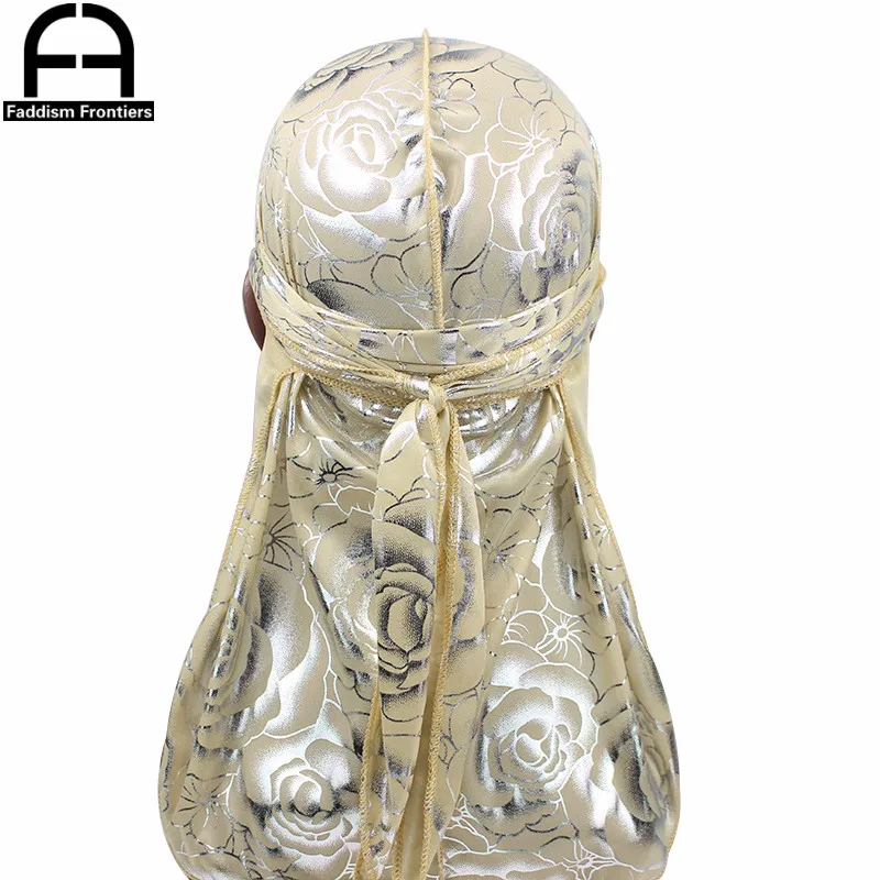 Benutzerdefinierte männer Druck Seidig Durags Turban Hut Bandanas Headwear Rose Gedruckt Männer Seide Durag Langen Riemen Wellen Haar Zubehör – Detail 9