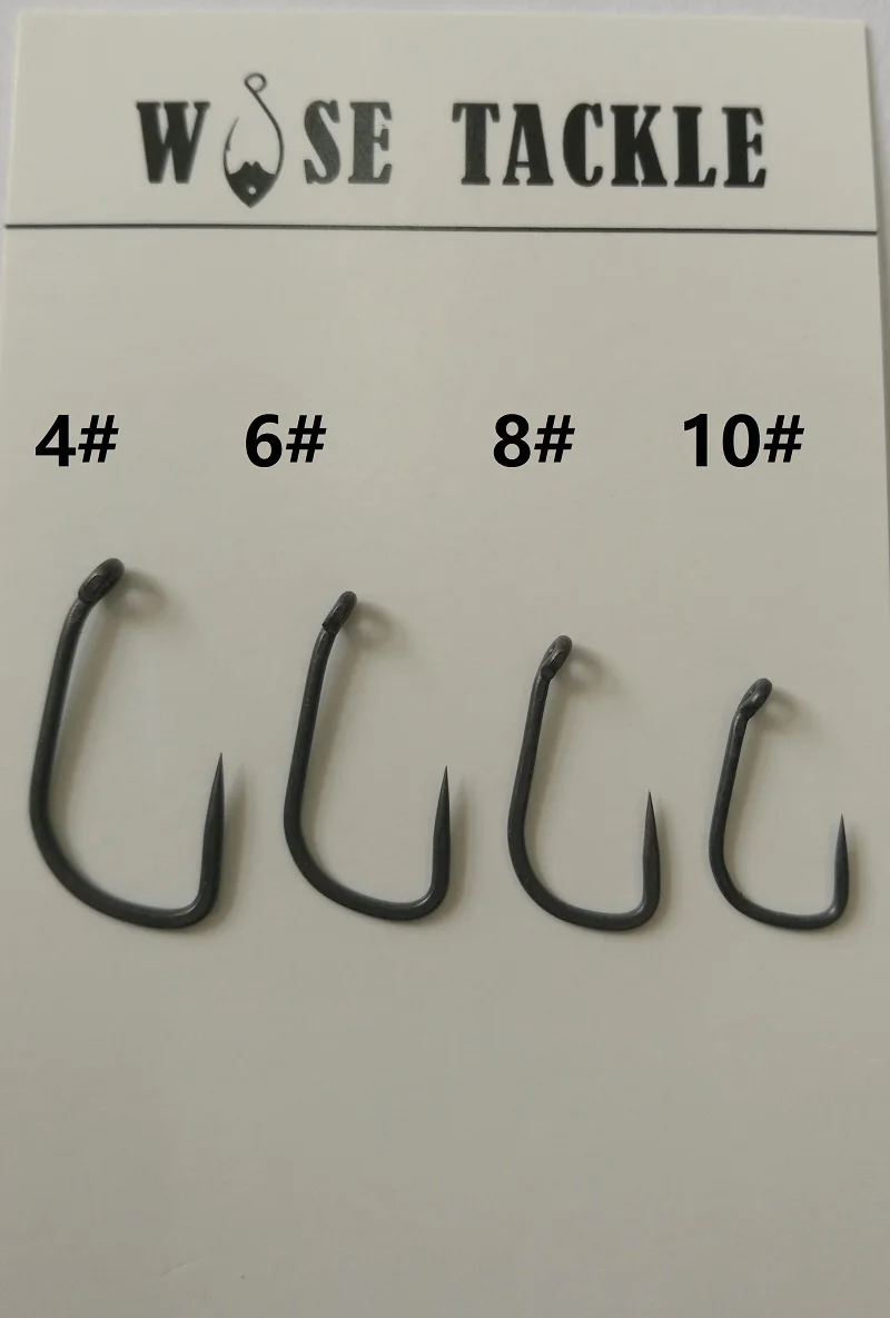 15PCS Wise Tackle Barbless Wide Gape SP  Hooks - Dark Grey Coated - for Different Carp Rigs-PTFE Coated Fishing Hooks