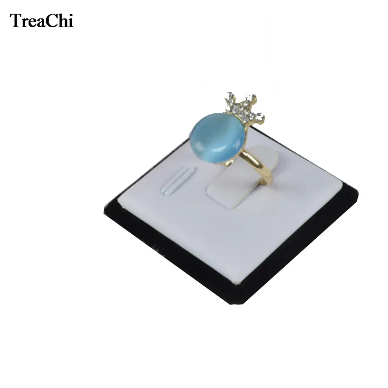 Portable Mini Square  Velvet Ring Sheet Holder  White PU Ring Jewelry Organizer Storage Display Stand