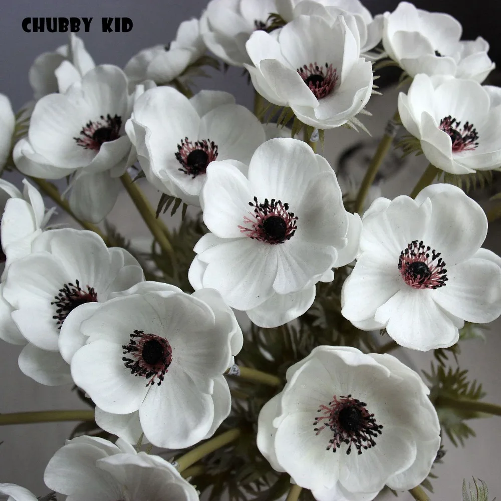Wholesale High simulation PU Grass Striped rose diy wedding bridal bouquet decorative flowers artificial Anemon cathayensis
