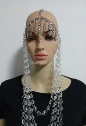New Style Women Silver Plated Chains Layers Silver Rhinestone Chains Clear Beads Head Chains Jewelry WRHE08