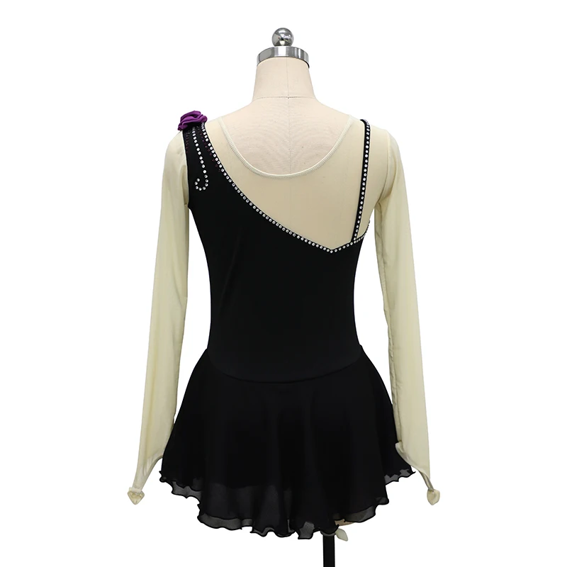 Women Girls V Neck Backless Rhinestone Dance Dress Figure Skating Skirted Leotard Gymnastics Dresses