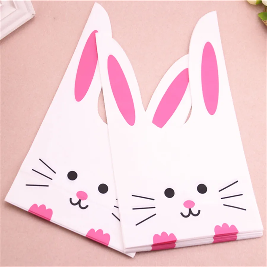 Wholesale 50pcs/lot Cute Rabbit Ear Biscuit Bag Moisture Proof Plastic Candy Bags For Wedding Event&Party Snack Packaging Bags