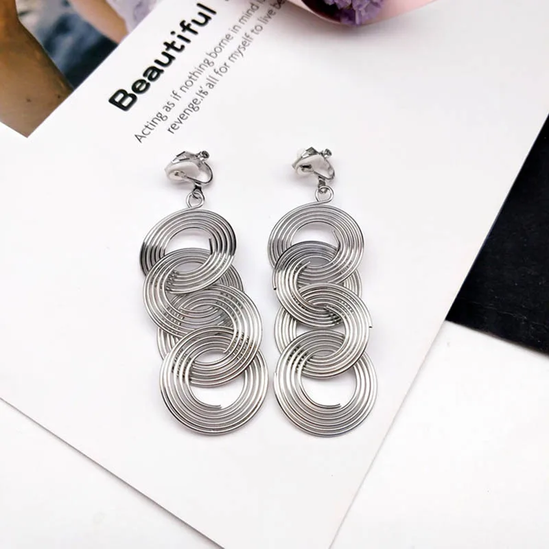 Spiral Long Clip Earrings Non Piercing For Women Girls Gold Silver Color Female Hanging Earring Fashion Ear Jewelry Brinco