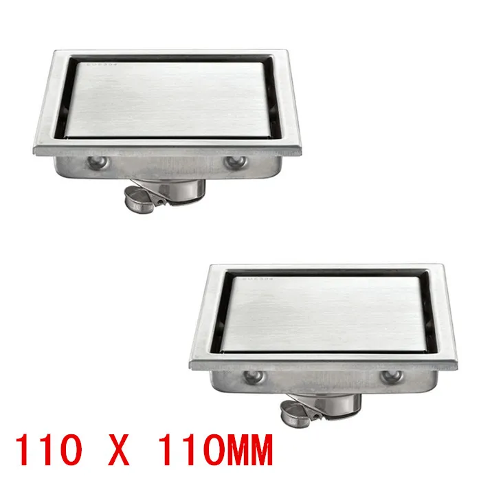 2 pieces SUS 304 Stainless Steel Square 110X110mm Invisible Floor Drain bathroom Anti-overflow Waste Drain DR051