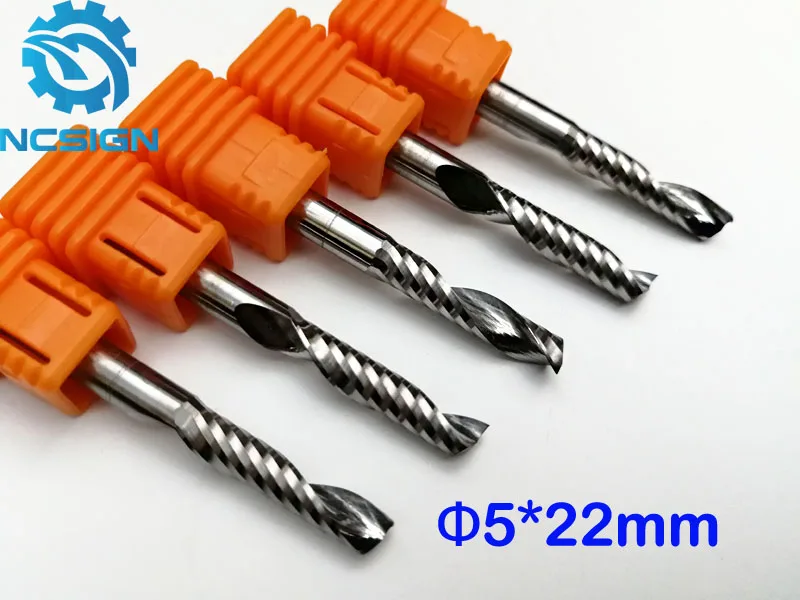 

Single Flute CNC Router Bits One Flute End Mills Carbide Milling Cutter Spiral Shank 5mm CEL 22mm