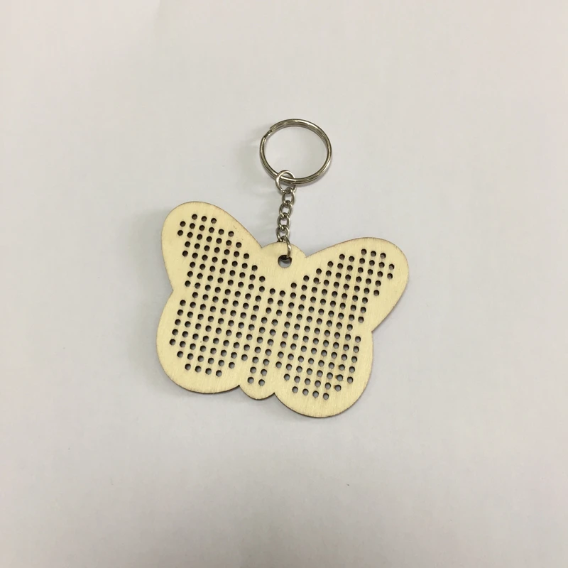 20pcs  laser cut wood animals butterfly shape Porous wood blank stitching on wood cross stitch wood keychain