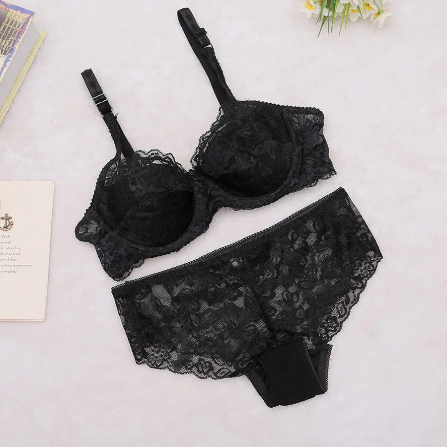 Sexy Super Thin ABC Cup Women Bra Set Sexy Floral Lace Embroidery Brassiere Transparent Underwear Breathable Bra Set