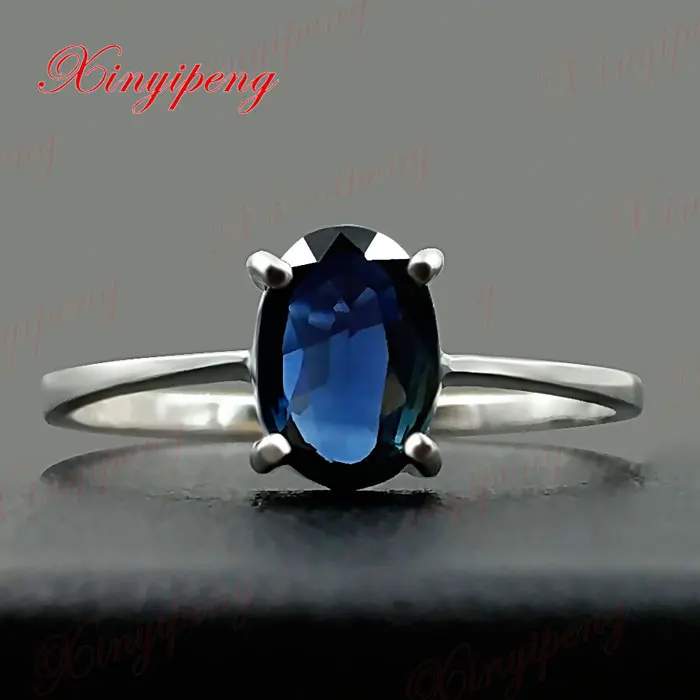 

18 k white gold with natural sapphire ring blue men fine jewelry Classic contracted