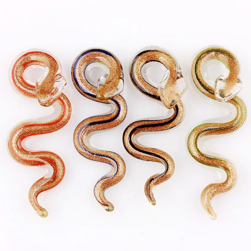 QianBei Hot Sell Wholesale 6pcs Handmade Murano Lampwork Glass Mix Color Sand Snake Pendant Necklace