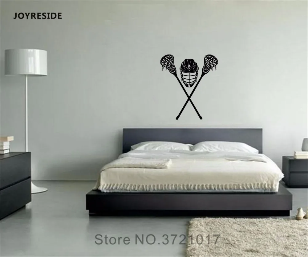 JOYRESIDE Crossed Lacrosse Stick Helmet Wall Decal Vinyl Sticker Sports Sportsman Home Boys Room Decor Playroom  Decoration A006