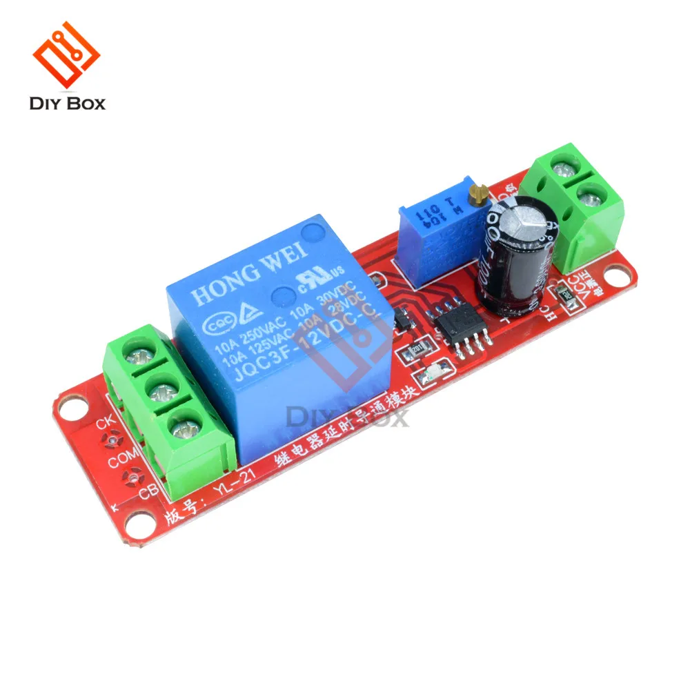 NE555 Timer Switch Adjustable Module Time Delay Relay DC 12V Delay Connect Turn-On Module AC 250V 10A DC 30V 10A Shield 0~10S