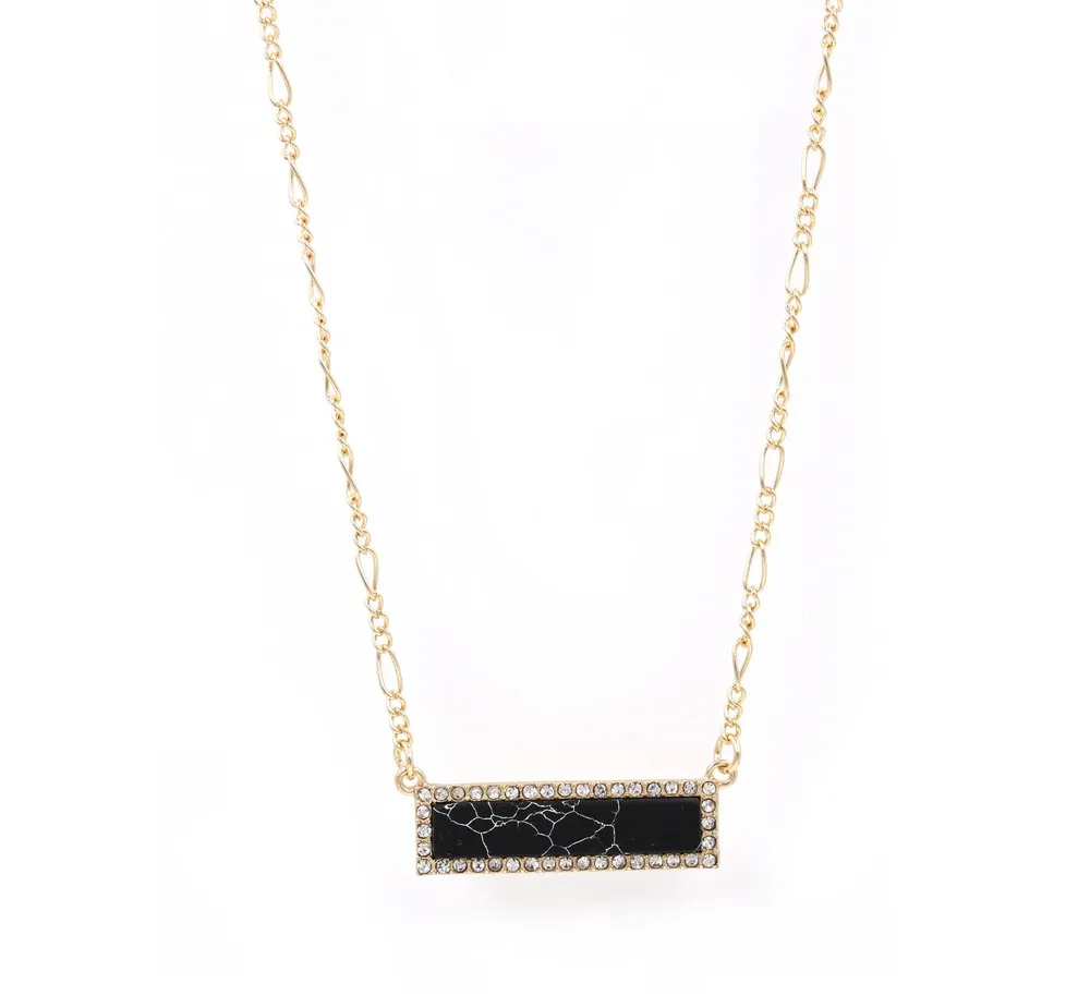 Fashion Retangular Bar Style Pave Crystal Faux Marble Stone Colors Geometric Marble Stone Insert Pendant necklace