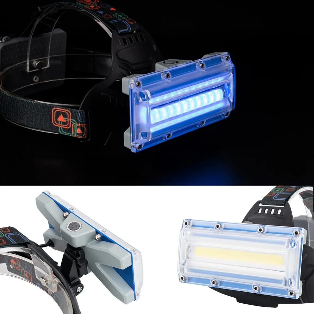 COB LED Headlight 3 Modes Red Blue Light Head Lamp Flashlight USB Rechargeable 18650 Battery Headlamp For Camping Fishing