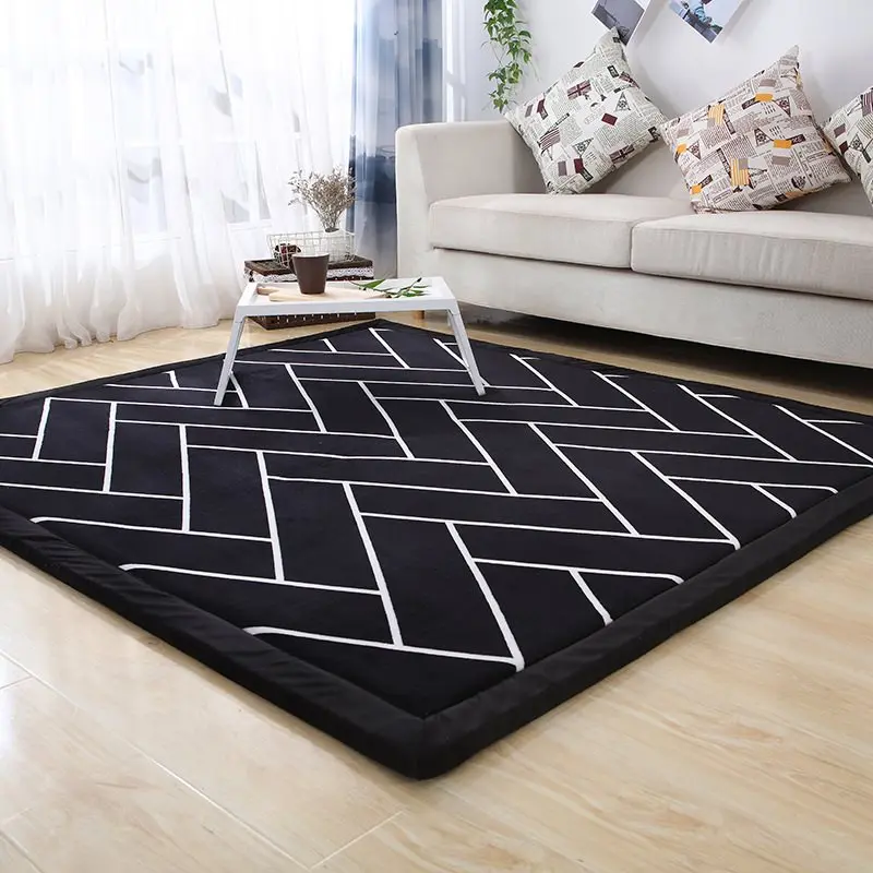 

2cm Thicken Carpet Black and white striped style floor mat Child room tatami rugs Bedroom bedside Antiskid Carpets tapis salon