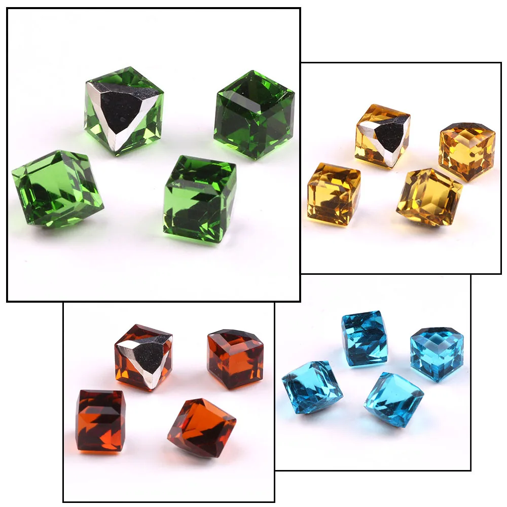 Faceted Glass Square Beads No Hole 6/8MM Crystal Cube Loose Rhinestone Stickers Flatback DIY Making Jewelry or Earings Fashion