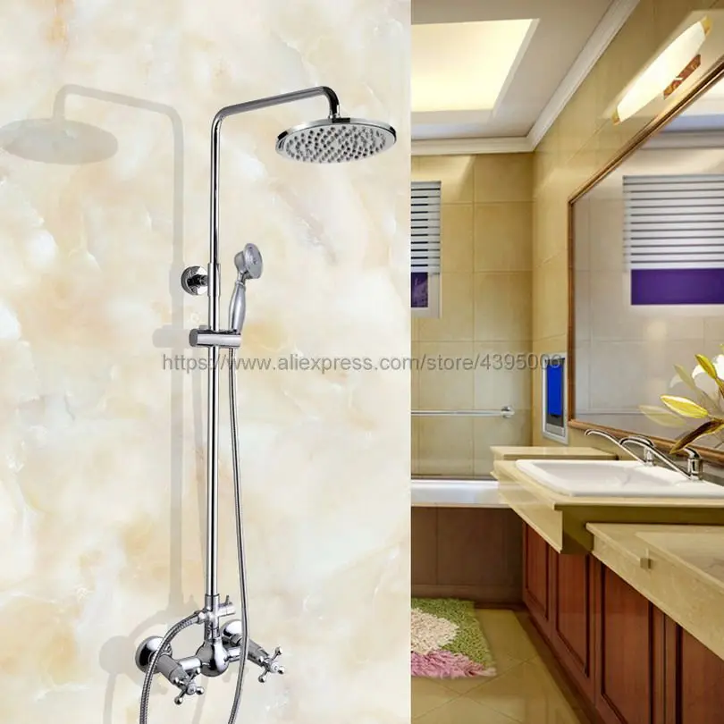 Bathroom Rainfall Shower Faucet Set Mixer Tap With Hand Sprayer Double Handles Wall Mounted chrome Bcy304