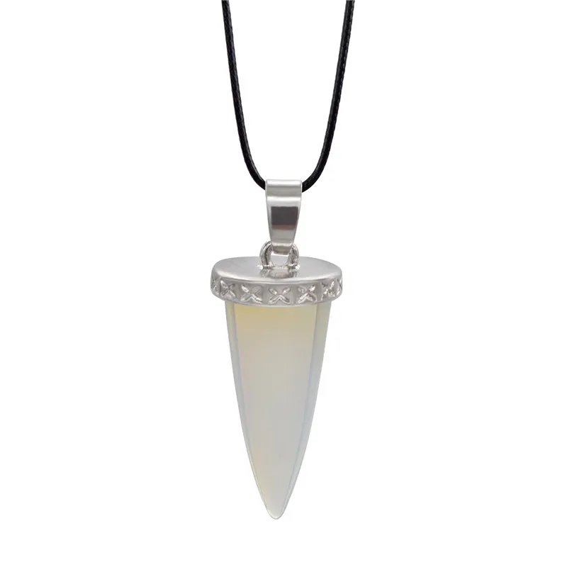 Black Onyx Quartz Necklace Tear drop Point Cone Pendant Healing Crystals and Stones Jewelry Statement bijoux