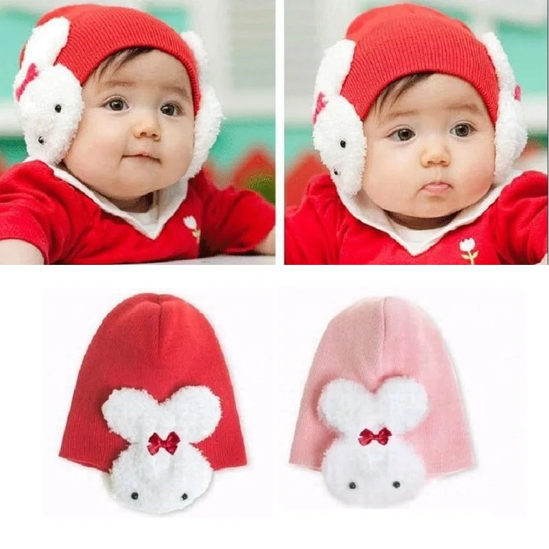 Rabbit Ear Protector Cute Bunny Baby Caps Newborn Beanies Skull Children Berets Bonnet Cap Winter Warm Girls Hats Infant Cap