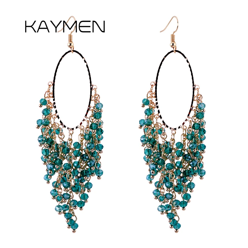 New Trendy Handmade Crystals Beaded Statement Earrings for Women Personalized Exaggerate Piercing Dangle Eardrop Ear-ring Earbob