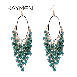 New Trendy Handmade Crystals Beaded Statement Earrings for Women Personalized Exaggerate Piercing Dangle Eardrop Ear-ring Earbob