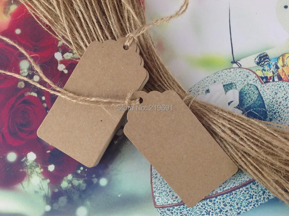 

500pcs tags and 500pcs strings for one lot stock Cardboard Blank price Hang tag DIY kraft paper tag