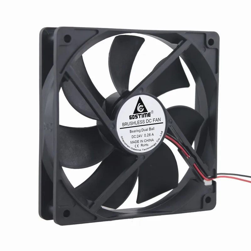 

5 Pcs Gdstime 24V Two Ball DC Cooling Fan 120mm*120mm*25mm 24 Volts 12025 PC Case Cooler 120mm x 25mm 2Pin 3000RPM 0.26A