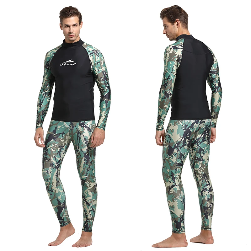 Maglietta da bagno Rashguard da uomo, manica lunga, costumi da bagno ad asciugatura rapida, Diveskins Rash Guard superiore e inferiore, muta di