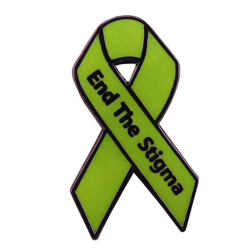 End the stigma green ribbon pin mental illness brooch health awareness badge positive jewelry