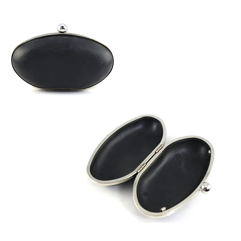 6.5 x 3 3/4 inches (16.5 x 9.5 cm) - Single Ball Clasp - Gold Oval Shaped Dressing Case Metal Purse Frame with Covers