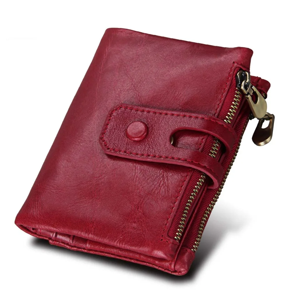New RFID Genuine Leather Women Wallet With Zipper Coin Pocket Credit Card Holder Crazy Horse Purse For Man Men Money Bag