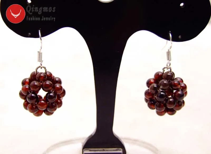 

Qingmos Natural Garnet Earring for Women with 4-5mm Brown Garnet Handwork Weaving Round Dangle Ball Earring Fashion Jewelry E480