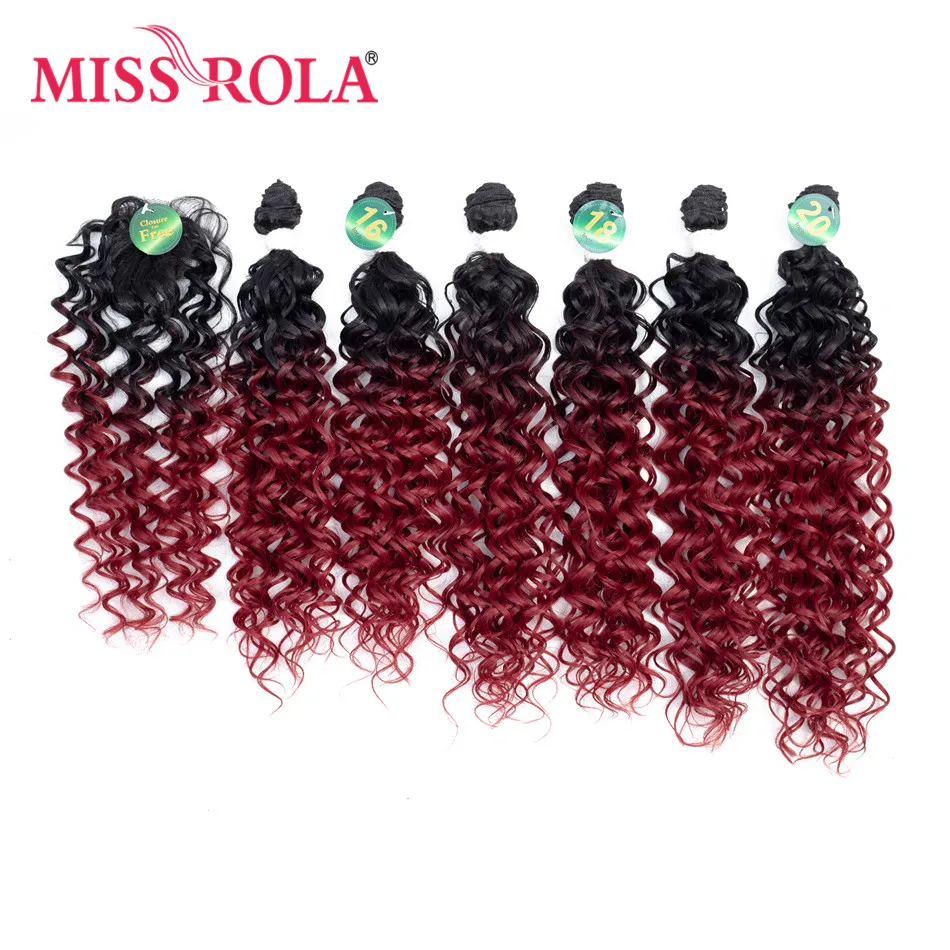 Miss Rola Synthetic Curly Hair Extensions Ombre Colored Hair Weaving Bundles 16-20inch 6pcs/Pack 200g T1B/BUG With Free Closure