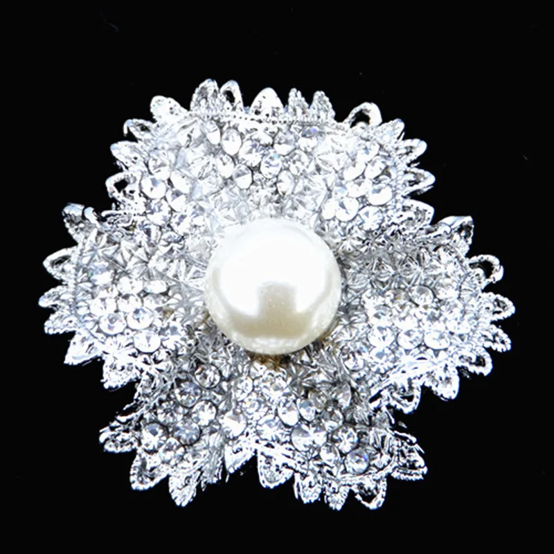 

Vintage Style Faux Pearl And Diamante Flower Pins Brooch Rhodium Plated Flower Wedding Brooch