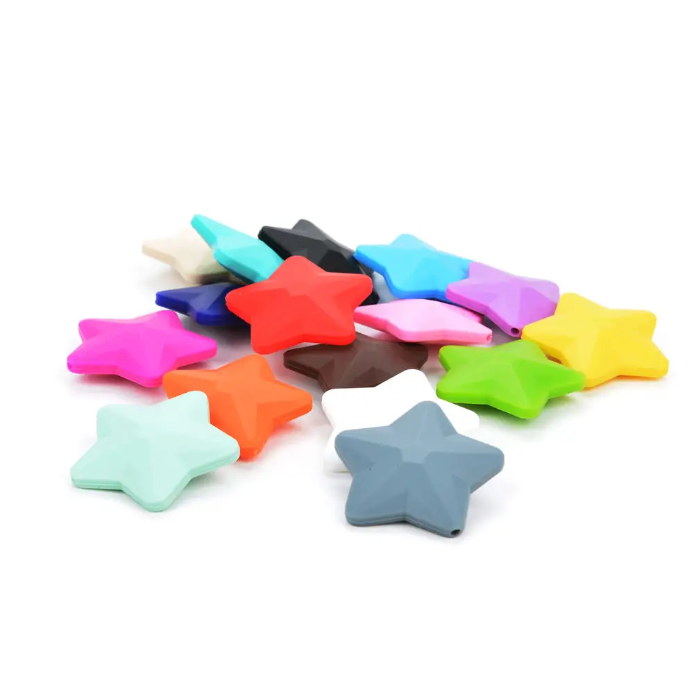 LOFCA 5pcs Star Silicone Beads Soft teether Star Shape BPAFREE Baby Diy Jewelry Bracelet  Necklace and Pendant Making Oral Care