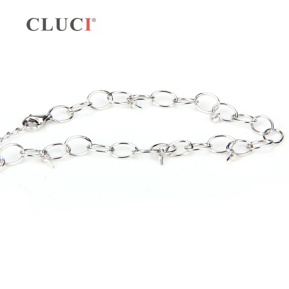 CLUCI Simple Silver 925 Bracelet with Five Pearl Charms Mounting for Women Sterling Silver Lobster Clasp Bracelet SB037SB