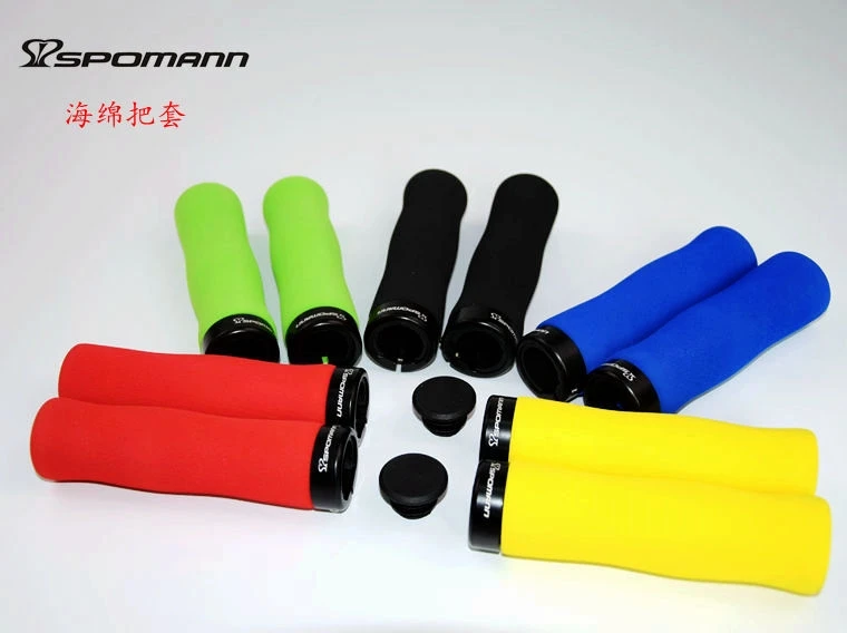 SPOMANN-Mountain Bike Handlebar Lock Grip, Bicycle Sponge Handle Grips, End Plugs, BMX/ MTB Parts, 5 Colors, Newest