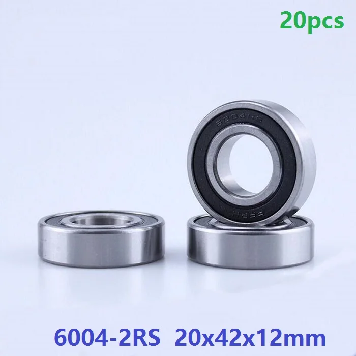 

20pcs/lot 6004RS 6004-2RS 6004 2RS RS 20*42*12mm Deep Groove Ball bearing rubber sealed Shaft 20x42x12mm