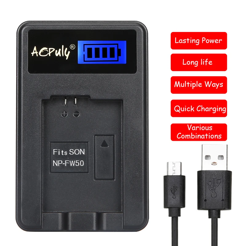 NP-FW50 LCD Cargador de baterías para Sony A6000 NEX-7 NEX-5N NEX-F3 NEX-5C alfa 7R II bateria