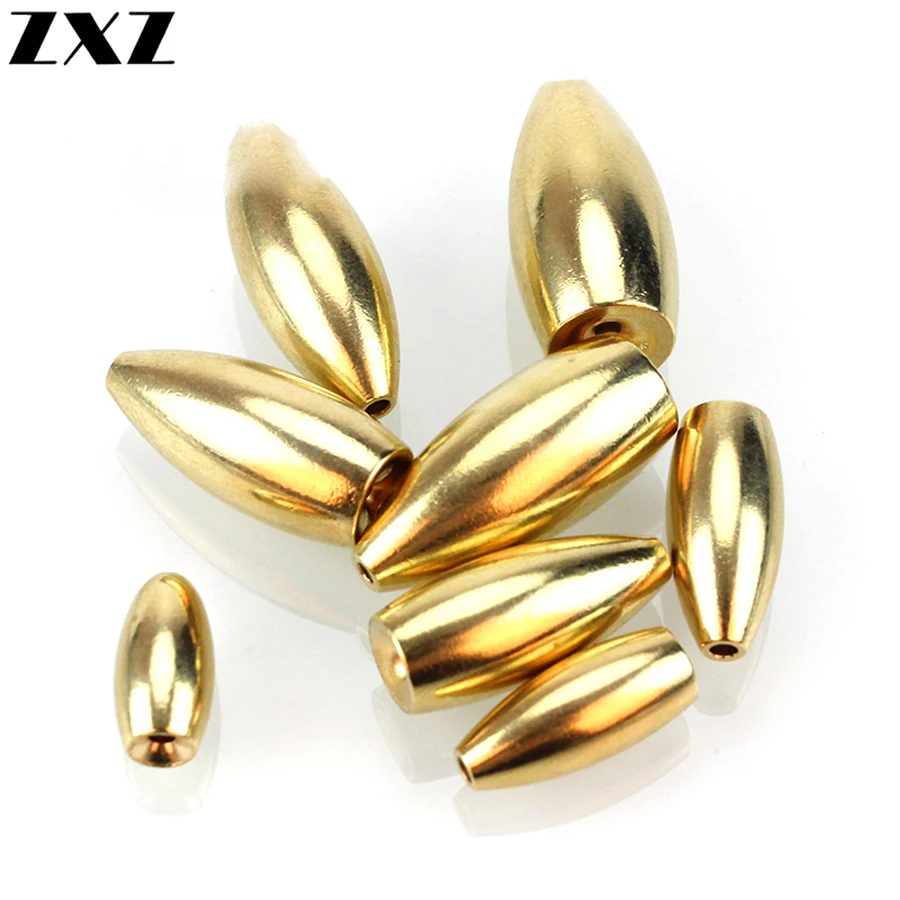 100Pcs Fishing Tungsten Sinkers 3.5g/5g/7g/14g/17g Bullet Shape Thread Gold Copper Brass Weight Tackle Sinking lure Accessories