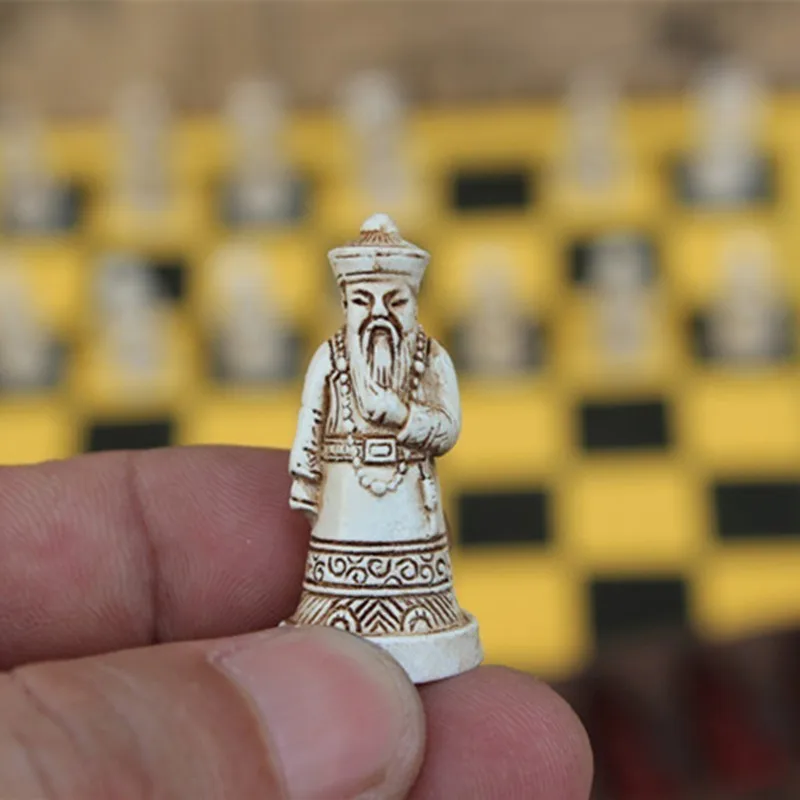 New Antique Chess Small Leather Chess Board Qing Bing Lifelike Chess Pieces Characters Parenting Gifts Entertainment